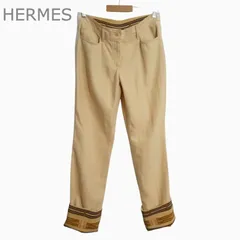 美品 HERMES エルメス ベルト柄 プリント デニムパンツ ジーンズ 麻 リネン100％ ジッパーフライ ストレート 96-7409 ベージュ サイズ40 レディースのサムネイル
