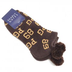 [Brand New] Pearly Gates Socks, Brown x Beige, All-over Logo Print, Ankle Length, with Heel Pom-pom, Women's Golf Wear.