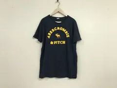 本物アバクロンビー&フィッチAbercrombie&Fitchアバクロコットンロゴ刺繍ワッペン半袖Tシャツメンズサーフアメカジミリタリーストリートスケーターワークビジネススーツモードゴルフ紺ネイビーXL