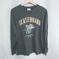 ◇ ⊇ VISION STREET WEAR  ロゴイラストプリント バックプリント 長袖 トレーナー サイズS カーキ マルチカラー メンズ E  【1409240011972】