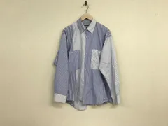 本物キートKIITコットンオーバーサイズストライプ柄切り替えデザインドレス長袖シャツメンズサーフアメカジワークミリタリーストリートスケータービジネススーツモードゴルフドレス白青ブルー2M日本製のサムネイル
