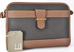 dunhill ダンヒル セカンドバッグ クラッチバッグ 鞄 PVC レザー 革 ヘリンボーン柄 ブラック 黒 ブラウン 茶 メンズ 男性 紳士