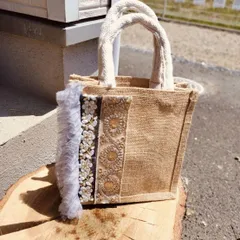 インド刺繍リボン　ジュートバック
