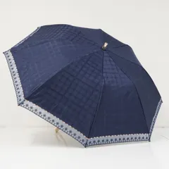 折りたたみ日傘 DAKS ダックス USED美品 晴雨兼用 ネイビー チェック オーガンジーレース ハウスチェック UV ジャンプ 50cm FA9631のサムネイル
