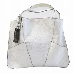 未使用品 JRA認定 リアルクロコダイル JRA バニラホワイト 目地染め グリッター加工 2WAY トートバッグ レディース 【中古】
