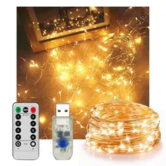 BESLAM LEDイルミネーションライト ストリングライト USB給電式 100球 10M 100LED リモコン付 8種類の点滅モード 明るさ調節可能 タイマー機能 防水 屋外／室内両用 フェアリーライト ワイヤーライト ガーデン 正月 クリスマス 飾 0