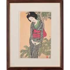 復刻版】竹久夢ニ 木版画 「宵待草」 大正ロマン美人画 額装付き