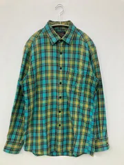 UNIQLO ユニクロ シャツ/ブラウス M グリーン コットン チェック柄 ミドル丈 長袖 レギュラーカラー