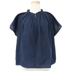 MACPHEE マカフィー ブラウス ネイビー 紺 サイズ:36(9号) コットンローン ネックギャザー 半袖 シャツ フレアスリーブ Aライン 日本製 トップス【レディース】のサムネイル