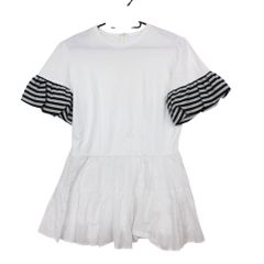 新品タグ付き　長袖フリルカットソー　ボーダーズアットバルコニー ボーダーズアットバルコニー Tシャツ フリル ボーダー 白 ホワイト
