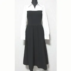 美品 25SS AND COUTURE アンドクチュール スキッパーシャツドッキングワンピース 09-02515300375 サイズF ブラック ホワイト レディース 古着 中古 USED
