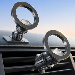 【2in1・360度回転ベース】Lamicall MagSafe 車載 スマホホルダー: iPhone 2in1 車 スマホスタンド マグネット 強力 マグセーフ エアコン吹き出し口 カー用品 すまほほるだー 粘着兼用 両面テープ 360度回転 磁気 曲面 0