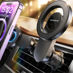 スマホホルダー 車 マグネット ACMEZING 車 スマホスタンド【史上最強の磁力強化金属フック】magsafe 車載 カー用品 22つN55磁石 超強磁力 エアコン 吹き出し口 二重360°調整 片手操作 0.1秒吸着 車用スマホホルダー 電波干渉な 0