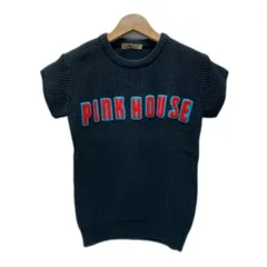 【中古】　PINK HOUSE　サマーニット　半袖　トップス　クルーネック　ミドルゲージ　ブランドロゴ　ワッペン　日本製　アンティーク　古着　/3000のサムネイル