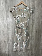 NATURAL BEAUTY BASIC ナチュラルビューティーベーシック 花柄 ノースリーブ Aライン ワンピース sizeS/ベージュ ■◆ レディース