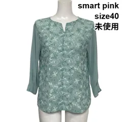◇ 未使用 スマートピンク smart pink シフォンブラウス シャツ 長袖 シアー 総柄 刺繍 プルオーバー 40 M 9号 レディース S6E219のサムネイル