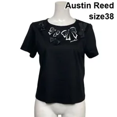 ◇ オースチンリード Austin Reed 半袖カットソー Tシャツ リボン ビジュー チュール ラウンドネック 黒 綿混 38 M 9号 レディース S6E210のサムネイル