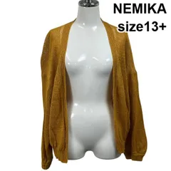 ◇ ネミカ NEMIKA カーディガン 七分袖 ボタンレス ボリュームスリーブ シアー マスタード コットン 麻 13+ XL 13号 レディース S6E209のサムネイル