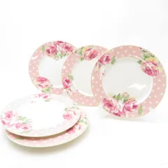 美品 LAURA ASHLEY ローラアシュレイ クチュールローズ 中皿 5枚 ポーセリン 19cmプレートセット 英国 日本製 薔薇 バラ SU14179F2 のサムネイル