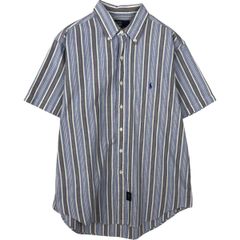 90s ポロラルフローレン ストライプ 半袖シャツ ストライプ グリーン L