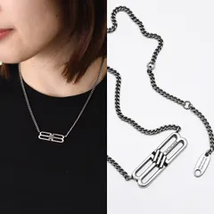BALENCIAGA バレンシアガ ネックレス アクセサリー BB ICON 696223 TZ99I レディース ユニセックス シルバー 真鍮 チェーンネックレス カニカン留め ロゴ 刻印のサムネイル