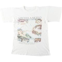 パロディ ミケランジェロ アダムの創造 アートプリントTシャツ XL 綿 