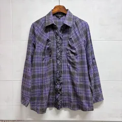 L&B パープル CHECK フリル ウェスタン シャツ ブラウス JPN