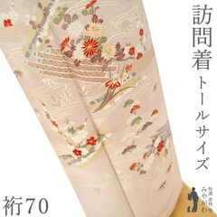 【中古】 訪問着 手描き友禅 正絹 袷 金駒刺繍 金彩加工 本加工 ピンクベージュ 四季の花 椿 菊 楓 牡丹 花筏 波 霞 地紋 フォーマル 春 秋 冬 リサイクル 仕立て上がり 身丈172 裄70 ＴＬサイズ トール ２Ｌ ＬＬ みやがわ sb17522