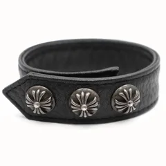 【美品】CHROME HEARTS クロムハーツ レザー ブレスレット メンズ レディース ユニセックス クロスボール 3ボタン 2スナップ 3BTN 2SNP アクセサリー ブラック 黒 シルバーのサムネイル