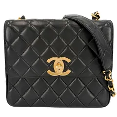 シャネル ショルダーバッグ レディース マトラッセ ココマーク 肩掛け 斜め掛け チェーン スクエア CHANEL ラムスキン ブラック 黒 ゴールド金具【中古品】
