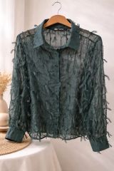 新品未使用ZARA(ザラ)ライトブルースパンコール付きシャツブラウス 