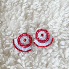 ガラスビーズ 竹ビーズフリンジ レッド ビーズ刺繍 ピアス/イヤリング
