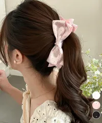 バナナクリップ レディース ドット柄 リボン 韓国風 ヘアアクセサリー まとめ髪 髪留め ハーフアップ ヘアアレンジ 大人可愛い サテン オフィス お出かけ CH99SXSP-001
