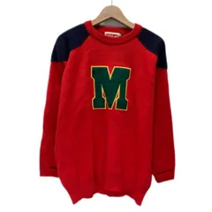【中古】　MIKI HOUSE MEN’S　セーター　長袖　ニット　トップス　クルーネック　ラグラン　バイカラー　ブランドロゴ　ワッペン　日本製　古着　/1904のサムネイル