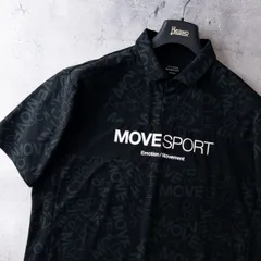 美品 DESCENTE MOVESPORT デサント ムーブスポーツ 半袖 ポロシャツ 総柄 ロゴ 吸汗速乾 ストレッチ メンズ O (LL) ブラック ゴルフウェア