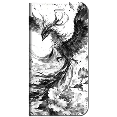 iPhone対応 スマホ 手帳型ケース 墨絵 鳳凰と牡丹 和柄 和モダン モノトーン 日本 伝統 Sumi-e Silhouette Art スマホケース スタンド 【iPhone17 /iPhone16 他 iPhone各機種対応】 |iajppx01のサムネイル