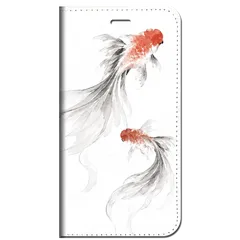 iPhone対応 スマホ 手帳型ケース 墨絵 金魚と波紋 和柄 和モダン モノトーン 日本 伝統 Sumi-e Silhouette Art スマホケース スタンド 【iPhone17 /iPhone16 他 iPhone各機種対応】 |iajpki01のサムネイル