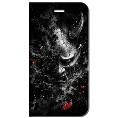 iPhone対応 スマホ 手帳型ケース 墨絵 般若の面と闇夜の散り桜 和柄 和モダン モノトーン 日本 Sumi-e Silhouette Art スマホケース スタンド 【iPhone17 /iPhone16 他 iPhone各機種対応】 |iajphn04のサムネイル