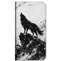 iPhone対応 スマホ 手帳型ケース 墨絵 孤狼と雪月花 和柄 和モダン モノトーン 日本 伝統 Sumi-e Silhouette Art スマホケース スタンド 【iPhone17 /iPhone16 他 iPhone各機種対応】 |iajpwf03のサムネイル