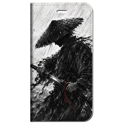 iPhone対応 スマホ 手帳型ケース 墨絵 侍と竹林の雨 和柄 和モダン モノトーン 日本 伝統 Sumi-e Silhouette Art スマホケース スタンド 【iPhone17 /iPhone16 他 iPhone各機種対応】 |iajpsm03のサムネイル