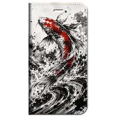 iPhone対応 スマホ 手帳型ケース 墨絵 錦鯉と滝の飛沫 和柄 和モダン モノトーン 日本 伝統 Sumi-e Silhouette Art スマホケース スタンド 【iPhone17 /iPhone16 他 iPhone各機種対応】 |iajpng01のサムネイル