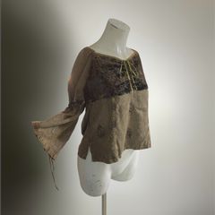 美品/ESCADA/バロック調 総柄 シアーブラウス 半袖 パフスリーブ 