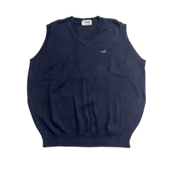 Crocodile クロコダイル ニットベスト Vネック ネイビー LL 綿100% ワンポイント 古着 90s プレッピーのサムネイル