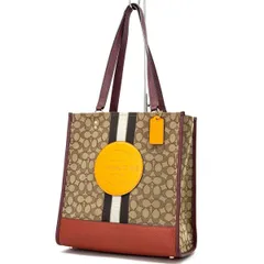 【色で、余裕を遊ぶ】　COACH　デンプシートート シグネチャー キャンバス レザー ストライプ ワンショルダー A4収納可　オレンジ