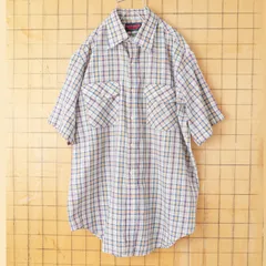 70s 80s USA MOVING-UP 半袖 ライトフランネルチェックシャツ ネイビー メンズM アメリカ古着　031926ss51