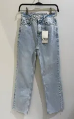 ZARA ハイウエスト ストレート ライトブルー デニム 32 新品 タグ付き / ライトブルー