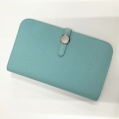 最高級美品】 エルメス ドゴン GM ブルー 長財布 シルバー金具 C337 