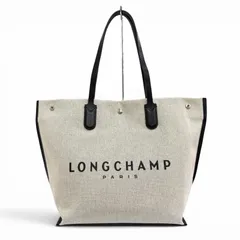 極美品△Longchamp ロンシャン 10090 HSG 037 ROSEAU ESSENTIAL ロゾエッセンシャル キャンバス レザー ショッピングバッグ トートバッグ ベージュ ブラック レディース オススメ◎