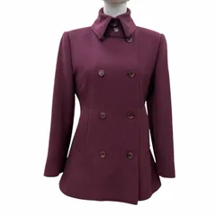 美品☆DOLCE&GABBANA ドルチェ＆ガッバーナ バージンウール 裏地レオパード ロゴボタン ショート コート ワインレッド 38 イタリア製 レディースのサムネイル