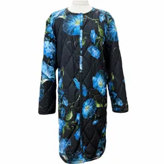 極美品△DOLCE&GABBANA ドルチェ＆ガッバーナ F0D1BT フローラルプリント 裏地レオパード柄 ノーカラー キルティングコート ブラック ブルー系 40 イタリア製 正規品 レディースのサムネイル